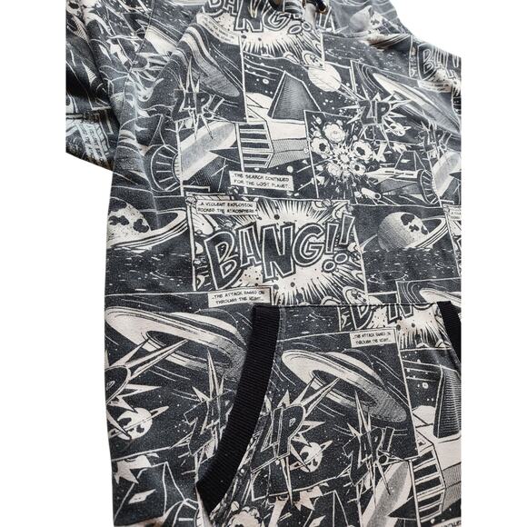 Royal Blue Hoodie Large Comic Book Graphic Short Sleeve Sweatshirt Retro Pop Art - Picture 16 of 16